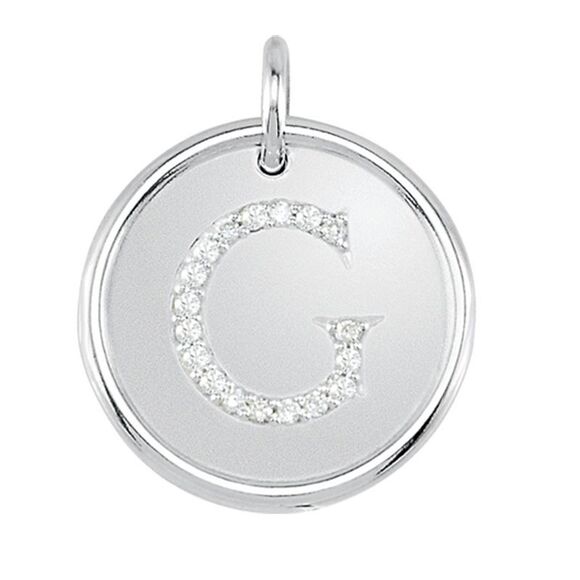 1/10 Ctw G-H I1 Diamond Initial 17mm Sterling Silver Pendant Letter G